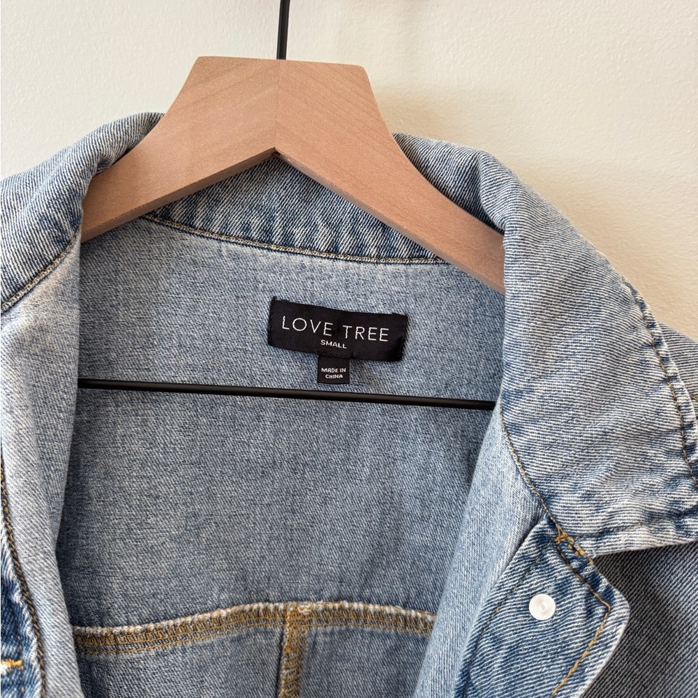 Love Tree Distressed Cropped Jean Jacket - Picture 2 of 5